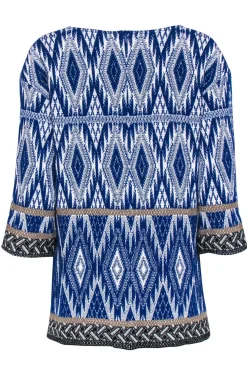 St. John - Blue, White & Gold Print Long Sleeve Knit Top Sz M