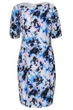 St. John - Blue, White, & Pink Water Color Print Dress Sz 8