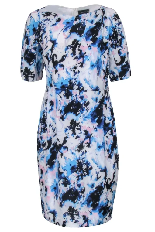 St. John - Blue, White, & Pink Water Color Print Dress Sz 8