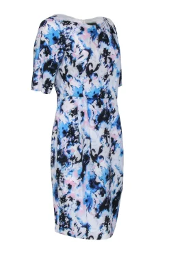 St. John - Blue, White, & Pink Water Color Print Dress Sz 8