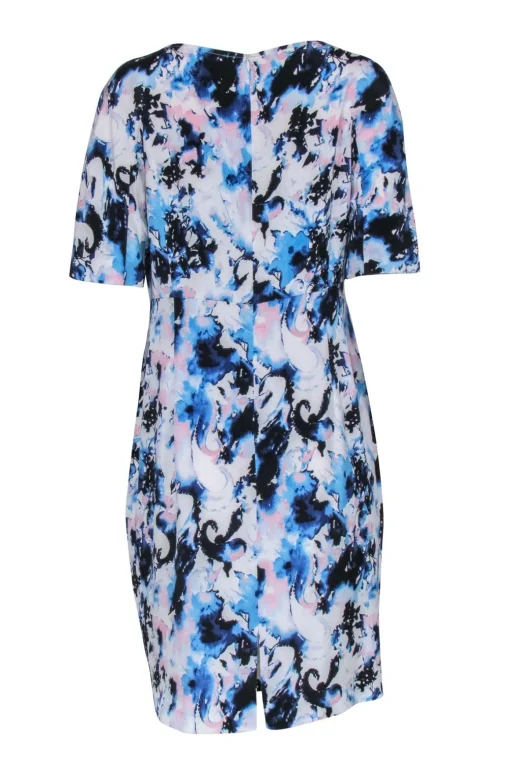 St. John - Blue, White, & Pink Water Color Print Dress Sz 8