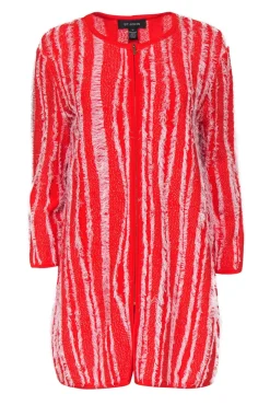 St. John - Bright Orange & White Fringed Zip-Up Cardigan Sz M