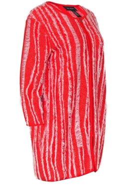 St. John - Bright Orange & White Fringed Zip-Up Cardigan Sz M