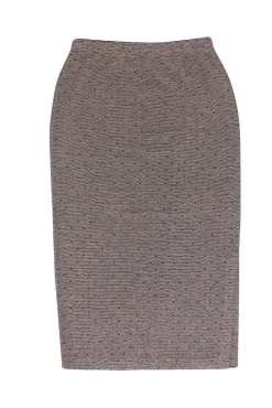 St. John - Brown & Beige Polka Dot Knit Maxi Skirt w/ Slit Sz 12