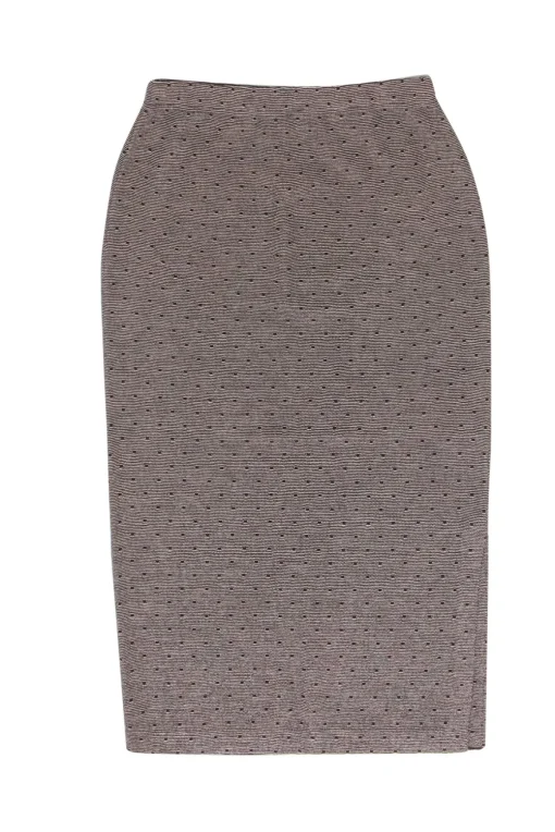 St. John - Brown & Beige Polka Dot Knit Maxi Skirt w/ Slit Sz 12