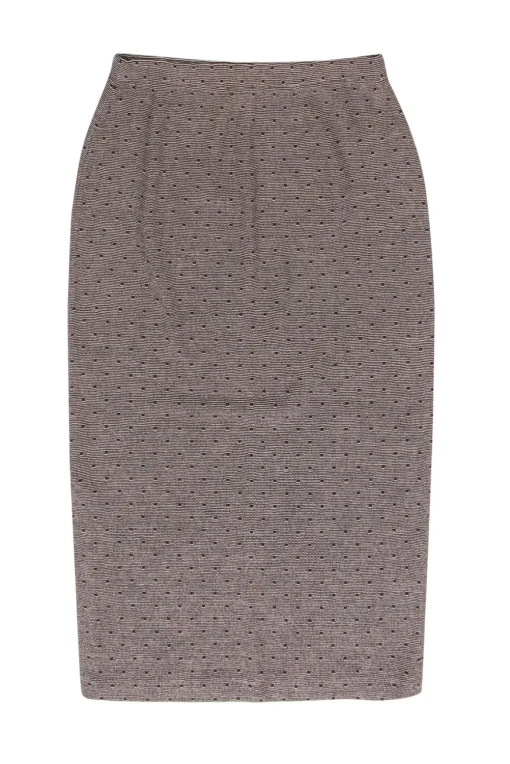 St. John - Brown & Beige Polka Dot Knit Maxi Skirt w/ Slit Sz 12