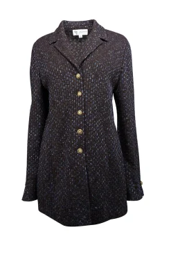 St. John - Brown & Blue Knit Jacket w/ Gold Floral Buttons Sz 12
