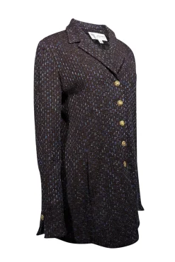 St. John - Brown & Blue Knit Jacket w/ Gold Floral Buttons Sz 12