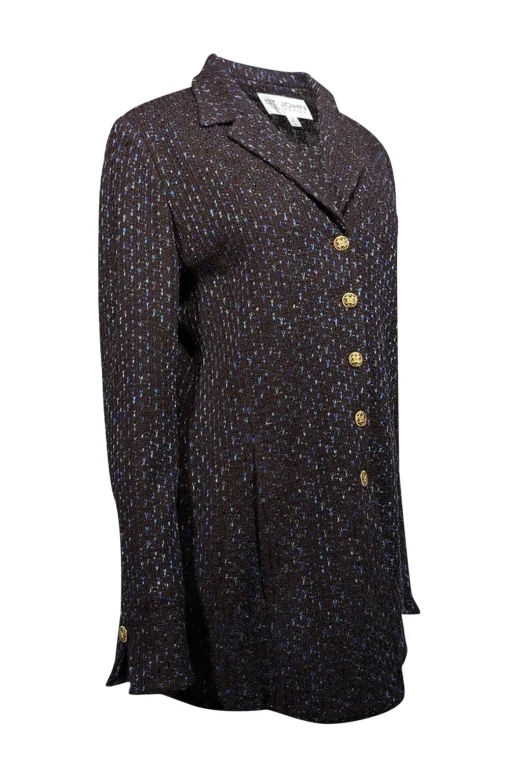 St. John - Brown & Blue Knit Jacket w/ Gold Floral Buttons Sz 12