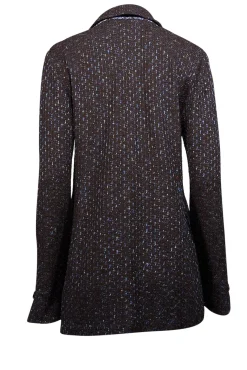 St. John - Brown & Blue Knit Jacket w/ Gold Floral Buttons Sz 12