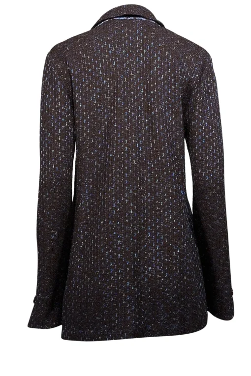 St. John - Brown & Blue Knit Jacket w/ Gold Floral Buttons Sz 12