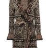 St. John - Brown & Tan Ornate Pattern Longline Cardigan Sz S