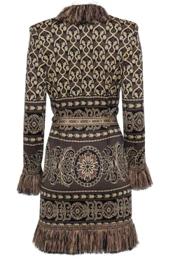 St. John - Brown & Tan Ornate Pattern Longline Cardigan Sz S