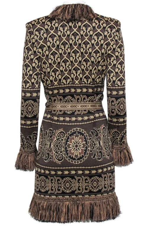 St. John - Brown & Tan Ornate Pattern Longline Cardigan Sz S