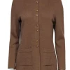 St. John - Brown Knit Gold Button Longline Blazer Sz 4