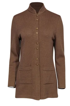 St. John - Brown Knit Gold Button Longline Blazer Sz 4