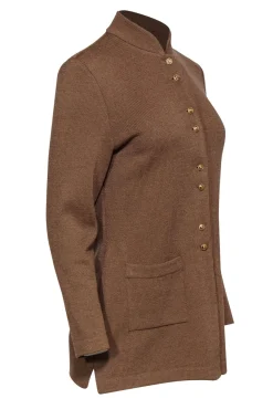 St. John - Brown Knit Gold Button Longline Blazer Sz 4