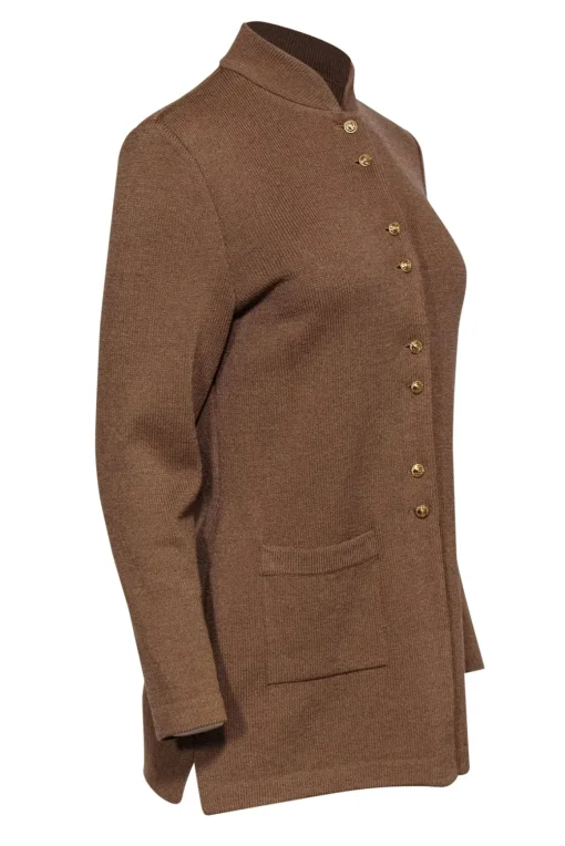 St. John - Brown Knit Gold Button Longline Blazer Sz 4