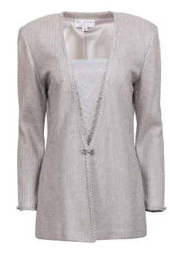 St. John - Champagne Gold Metallic Knit Jacket w/ Detachable Front Panel Sz 10