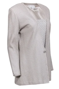 St. John - Champagne Gold Metallic Knit Jacket w/ Detachable Front Panel Sz 10