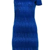 St. John - Cobalt Blue Sequined One-Shoulder Knit Dress Sz 2
