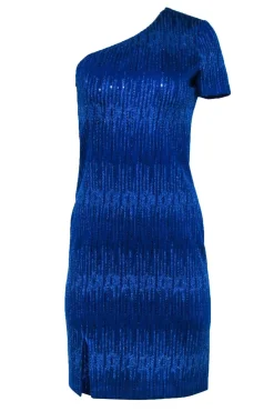 St. John - Cobalt Blue Sequined One-Shoulder Knit Dress Sz 2