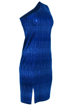St. John - Cobalt Blue Sequined One-Shoulder Knit Dress Sz 2