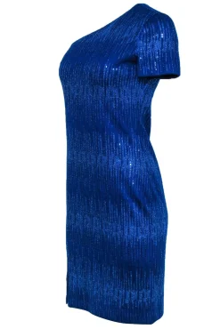 St. John - Cobalt Blue Sequined One-Shoulder Knit Dress Sz 2