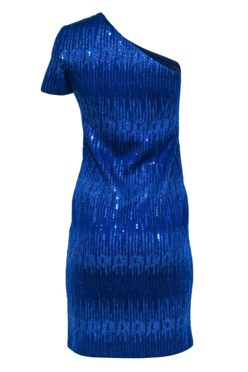 St. John - Cobalt Blue Sequined One-Shoulder Knit Dress Sz 2