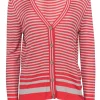 St. John - Coral & Beige Striped Button-Up Cardigan Sz M