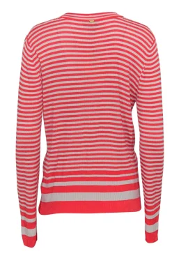 St. John - Coral & Beige Striped Button-Up Cardigan Sz M