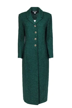 St. John - Emerald Green Sparkly Knit Button Front Longline Coat Sz 12