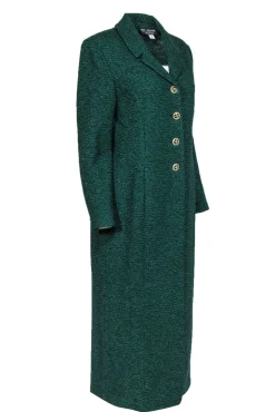 St. John - Emerald Green Sparkly Knit Button Front Longline Coat Sz 12