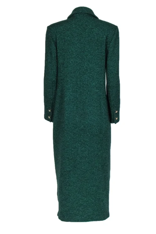 St. John - Emerald Green Sparkly Knit Button Front Longline Coat Sz 12