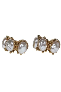 St. John - Gold & Faux Pearl Clip-On Hoop Earrings