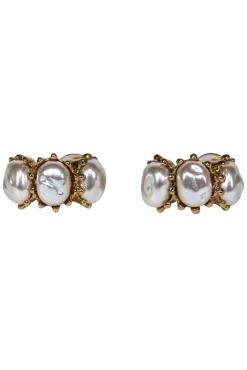 St. John - Gold & Faux Pearl Clip-On Hoop Earrings