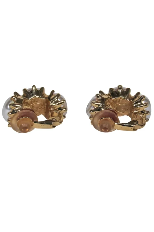 St. John - Gold & Faux Pearl Clip-On Hoop Earrings