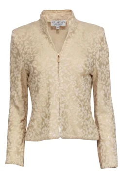 St. John - Gold Brocade Knit Zip Up Jacket Sz 4