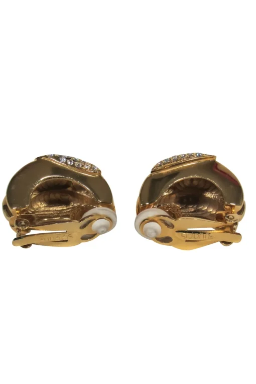 St. John - Gold Clip-On Earrings w/ Crystal Embellished Bow Design