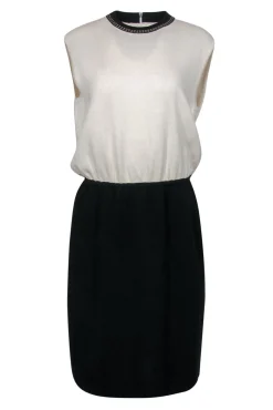 St. John - Ivory & Black Sleeveless Knit Sheath Dress Sz 12