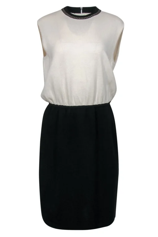 St. John - Ivory & Black Sleeveless Knit Sheath Dress Sz 12