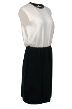 St. John - Ivory & Black Sleeveless Knit Sheath Dress Sz 12