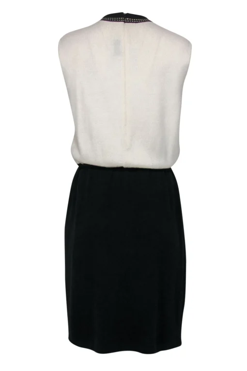 St. John - Ivory & Black Sleeveless Knit Sheath Dress Sz 12