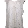 St. John - Ivory & Gold Metallic Cap Sleeve Blouse Sz XL