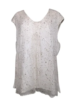 St. John - Ivory & Gold Metallic Cap Sleeve Blouse Sz XL