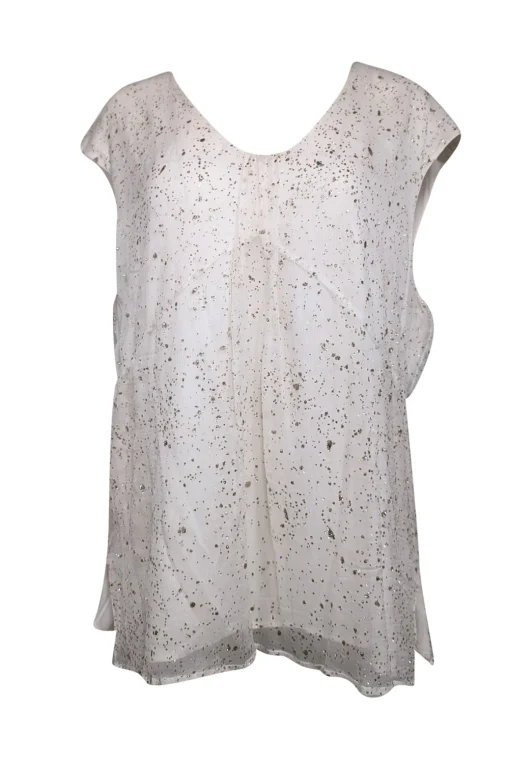 St. John - Ivory & Gold Metallic Cap Sleeve Blouse Sz XL