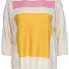 St. John - Ivory, Pink & Yellow Textured Cropped-Sleeve Wool Sweater Sz M