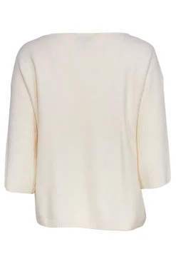 St. John - Ivory, Pink & Yellow Textured Cropped-Sleeve Wool Sweater Sz M