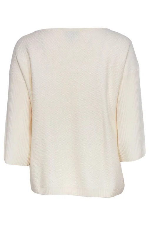 St. John - Ivory, Pink & Yellow Textured Cropped-Sleeve Wool Sweater Sz M
