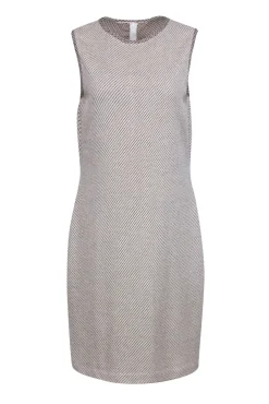 St John - Ivory Sleeveless Sheath Dress w/ Black Polka Dot Print Sz 10